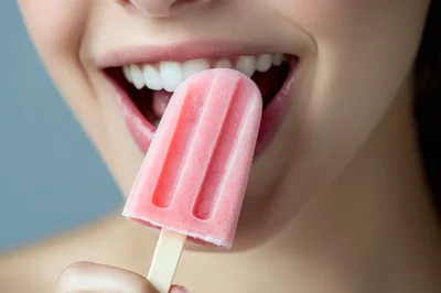 Woman Eating A Pink Popsicle