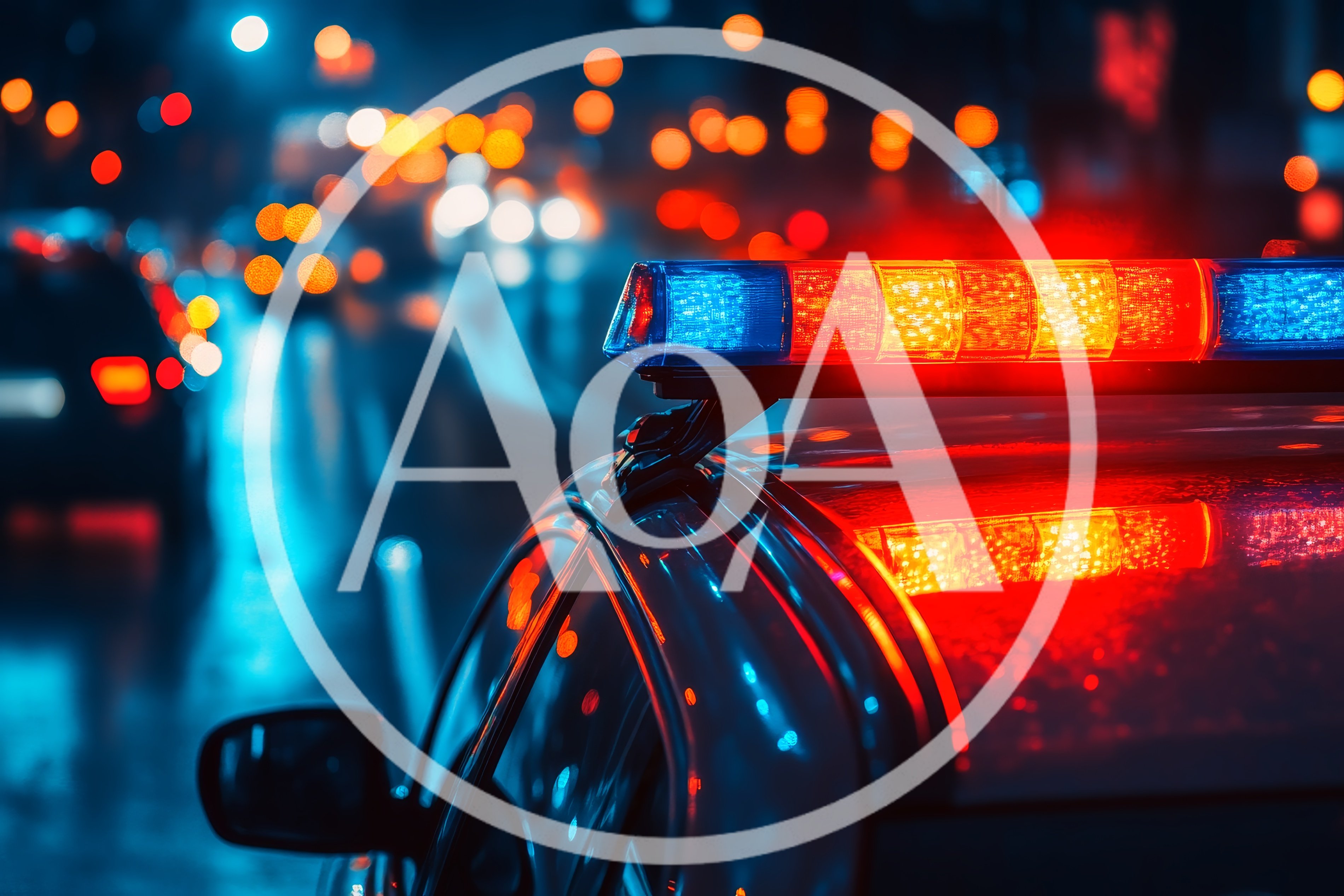 Police Car Emergency Lights Flashing At Night