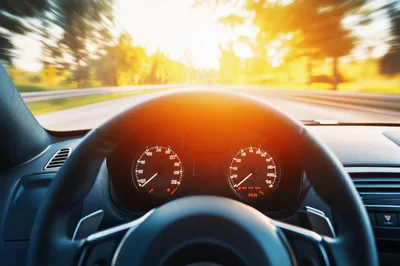 Driver Perspective Inside Car Moving Fast On Highway