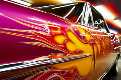 Custom Classic Car With Vibrant Flame Paint Job