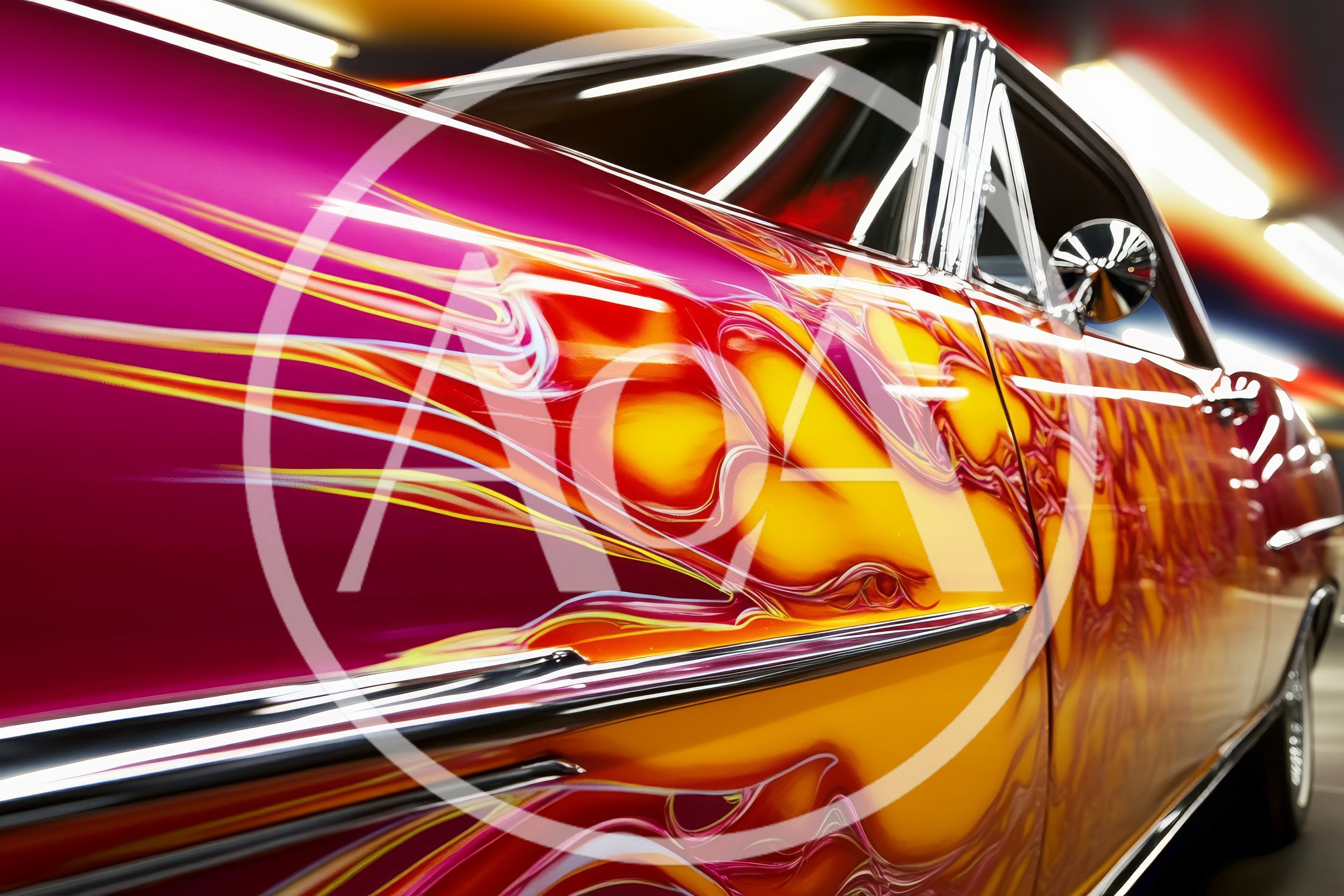 Custom Classic Car With Vibrant Flame Paint Job