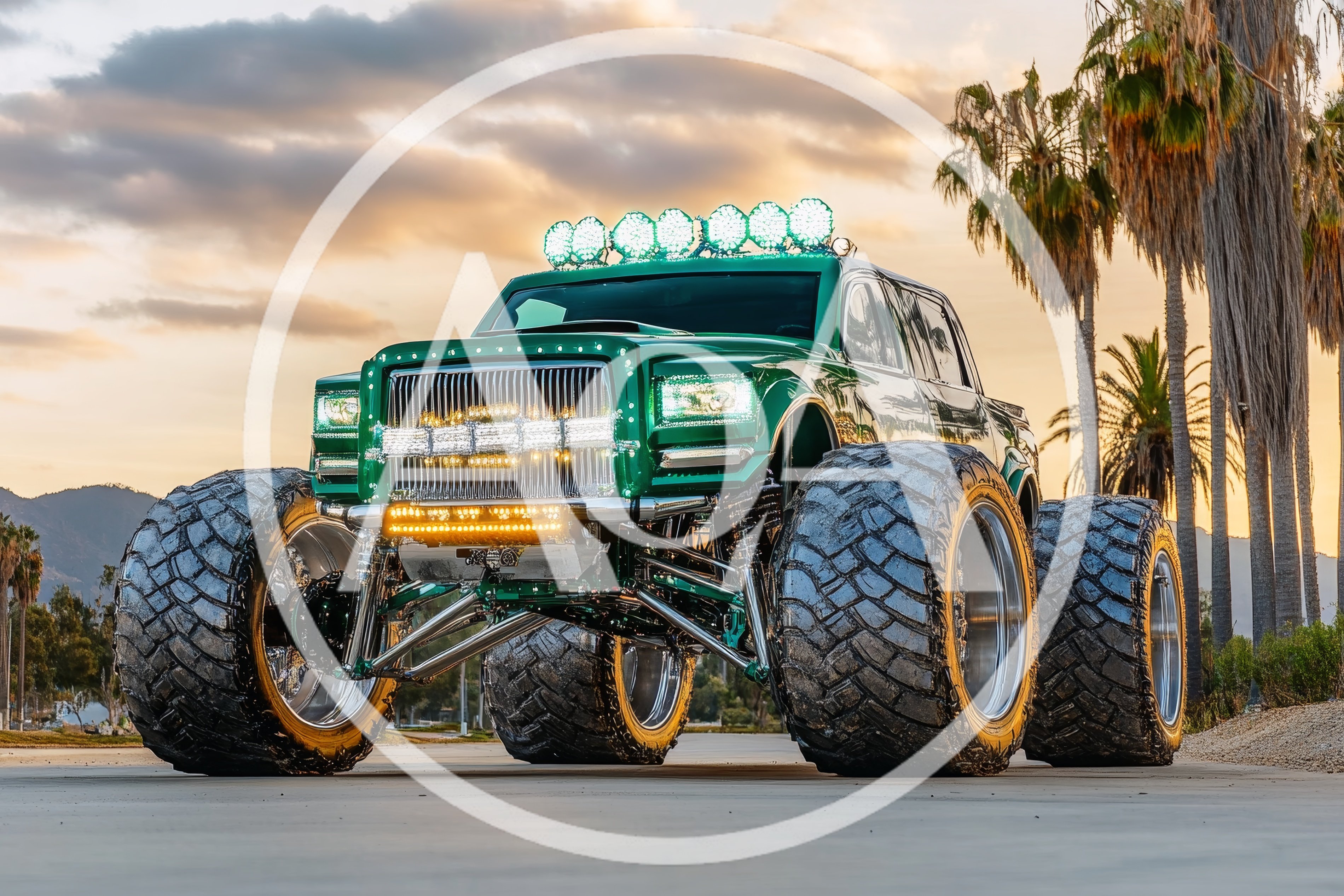Custom Green Monster Truck Parked Outdoors