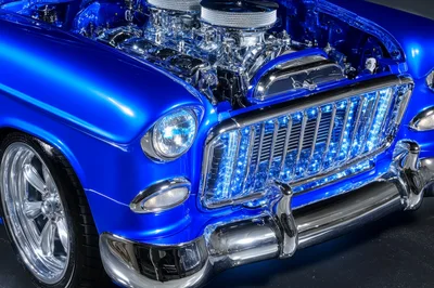 Custom Blue Classic Car With Illuminated Grille