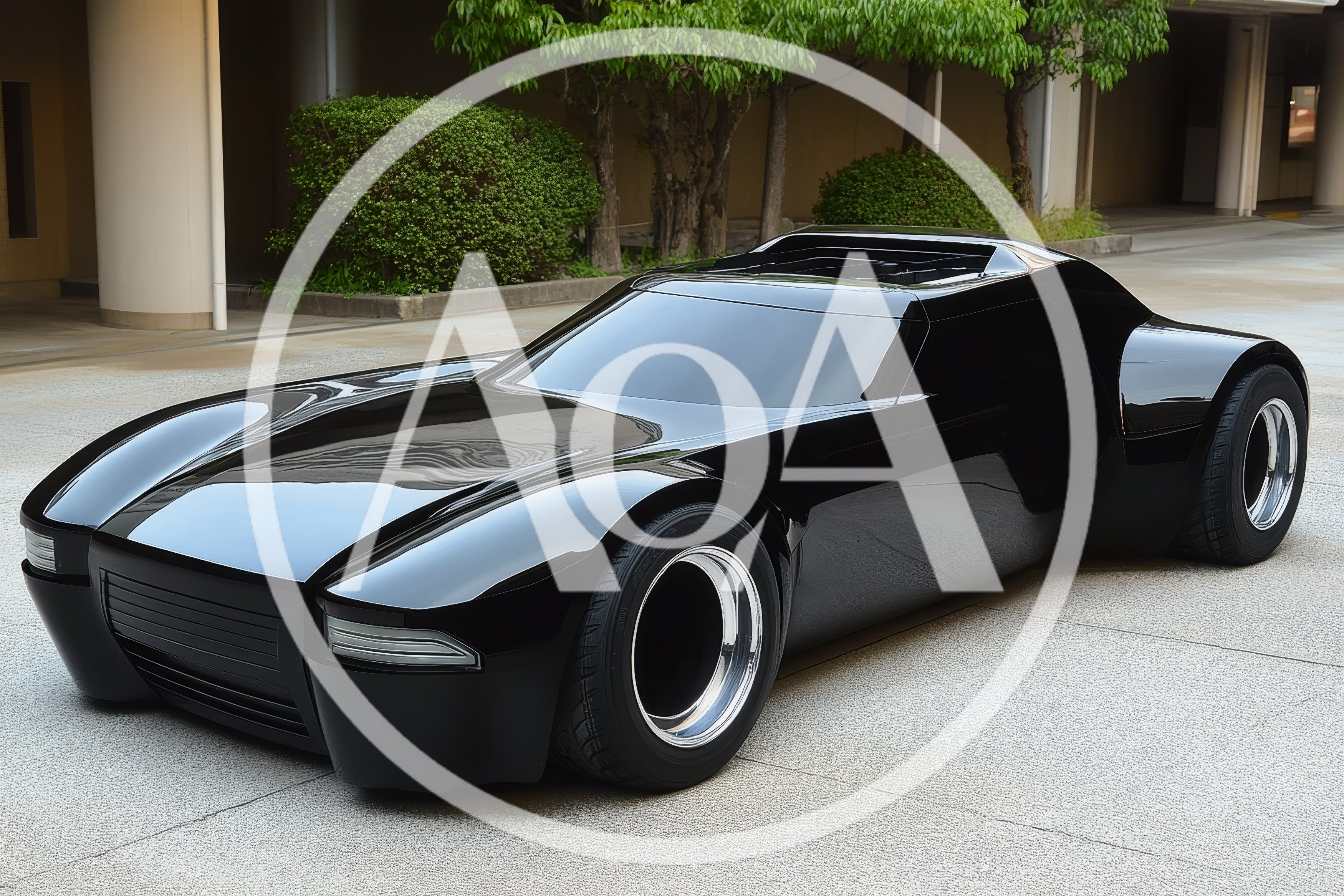 Futuristic Black Concept Sports Car Parked Outdoors