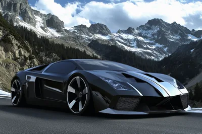 Black Supercar Parked On A Mountain Road