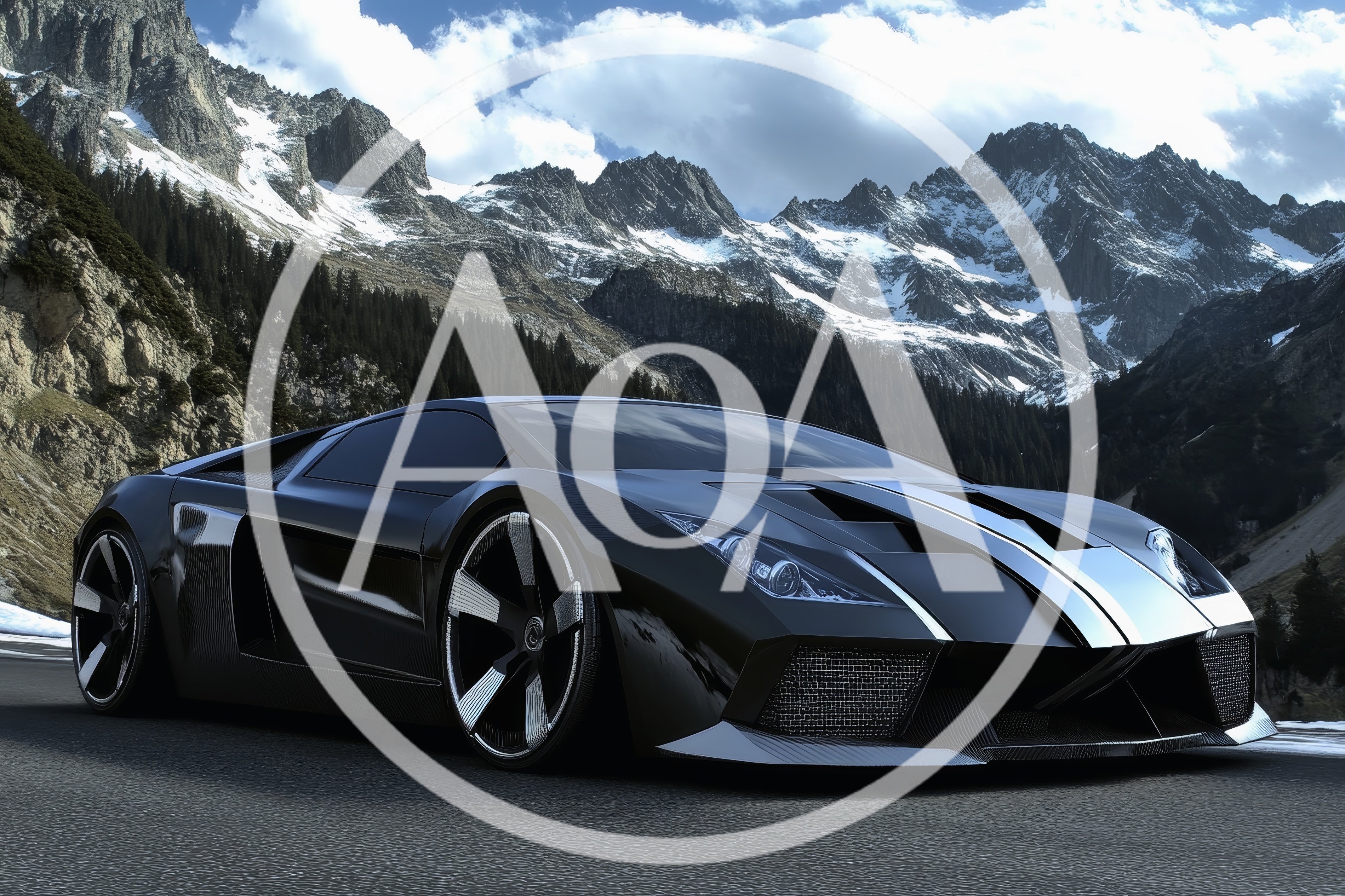 Black Supercar Parked On A Mountain Road