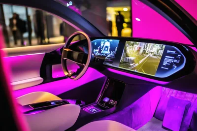 Futuristic Electric Car Interior With Neon Ambient Lighting