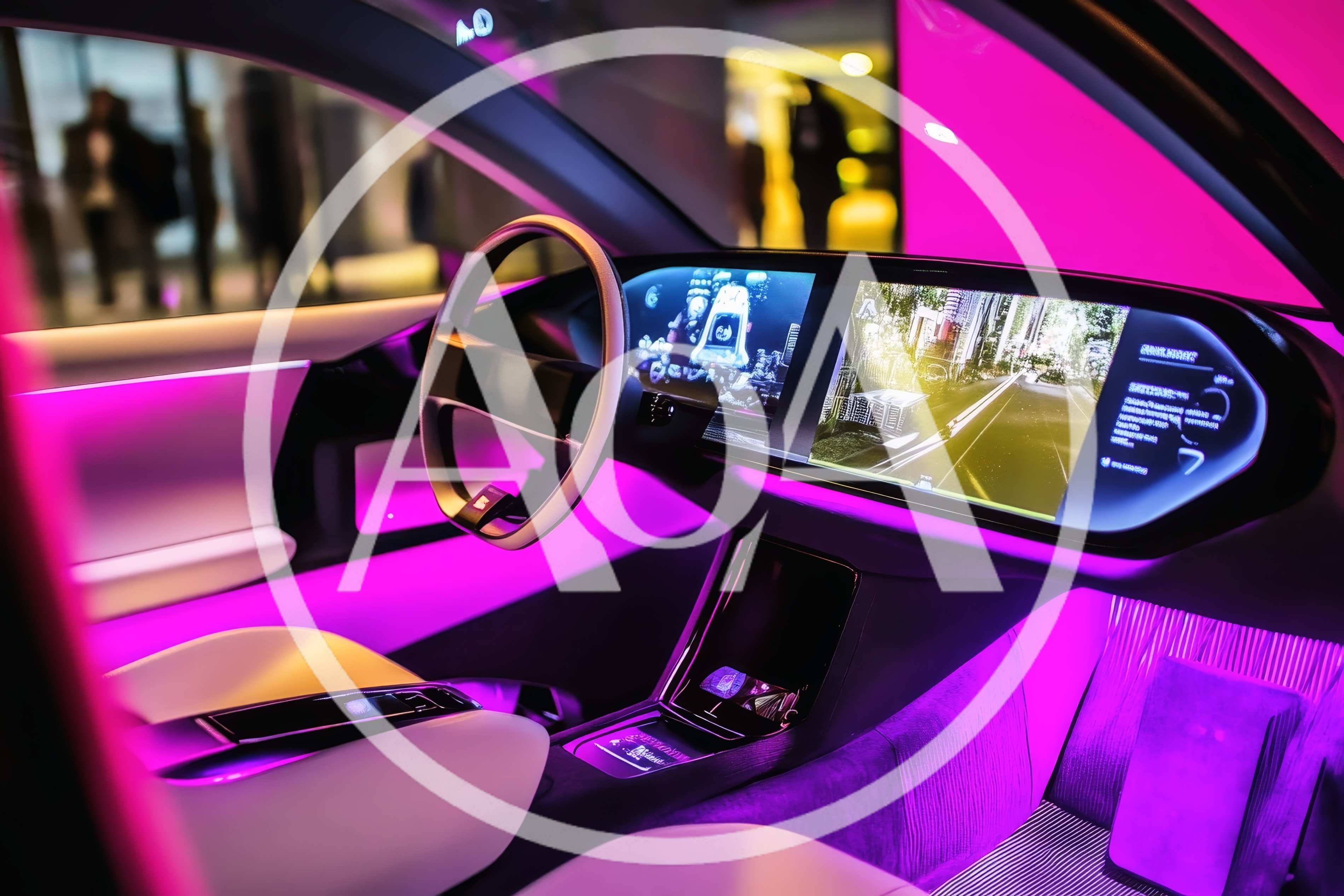 Futuristic Electric Car Interior With Neon Ambient Lighting
