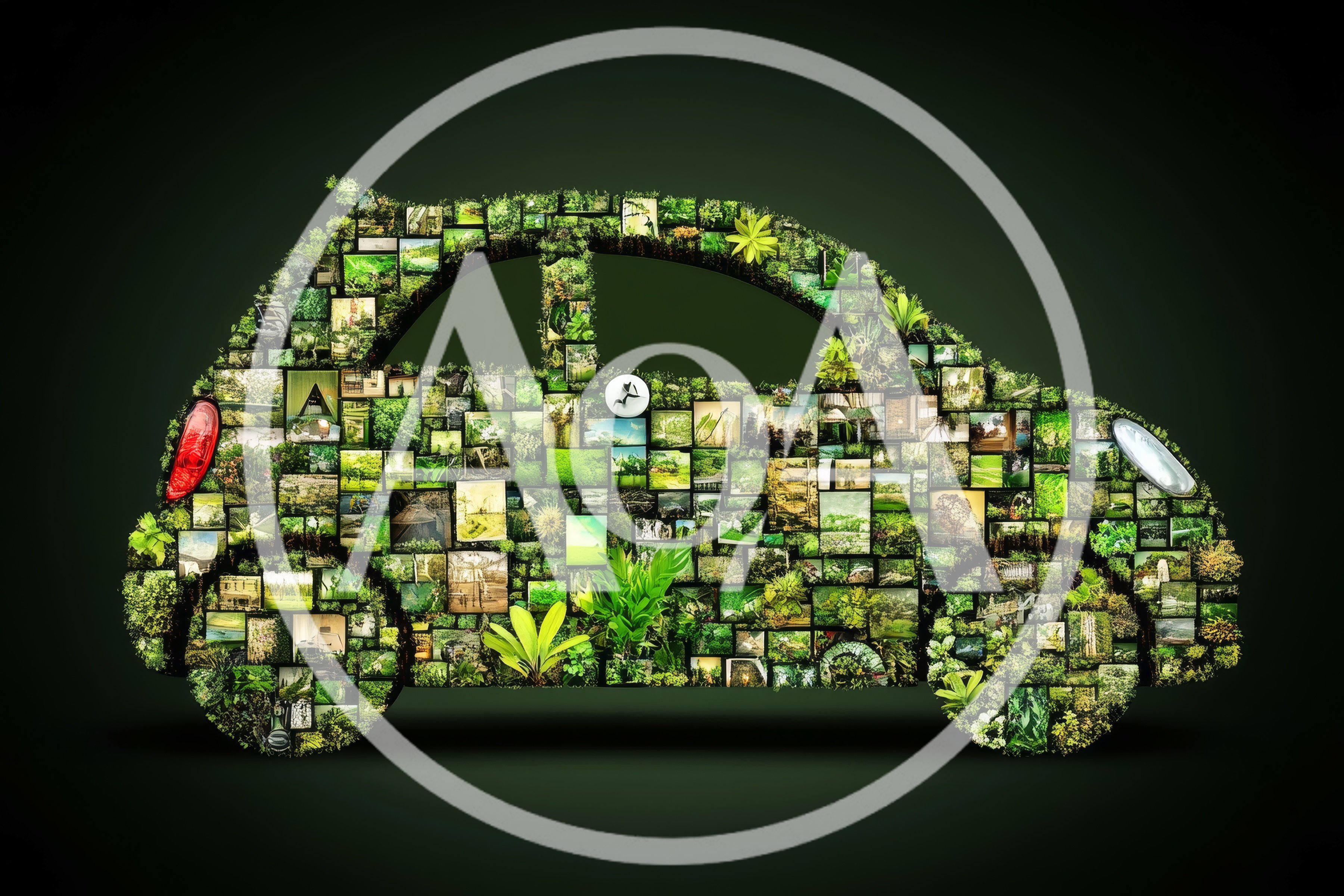 Car Silhouette Composed Of Nature And Landscape Photo Tiles