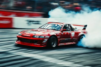 Red Drift Car Performing High Speed Burnout
