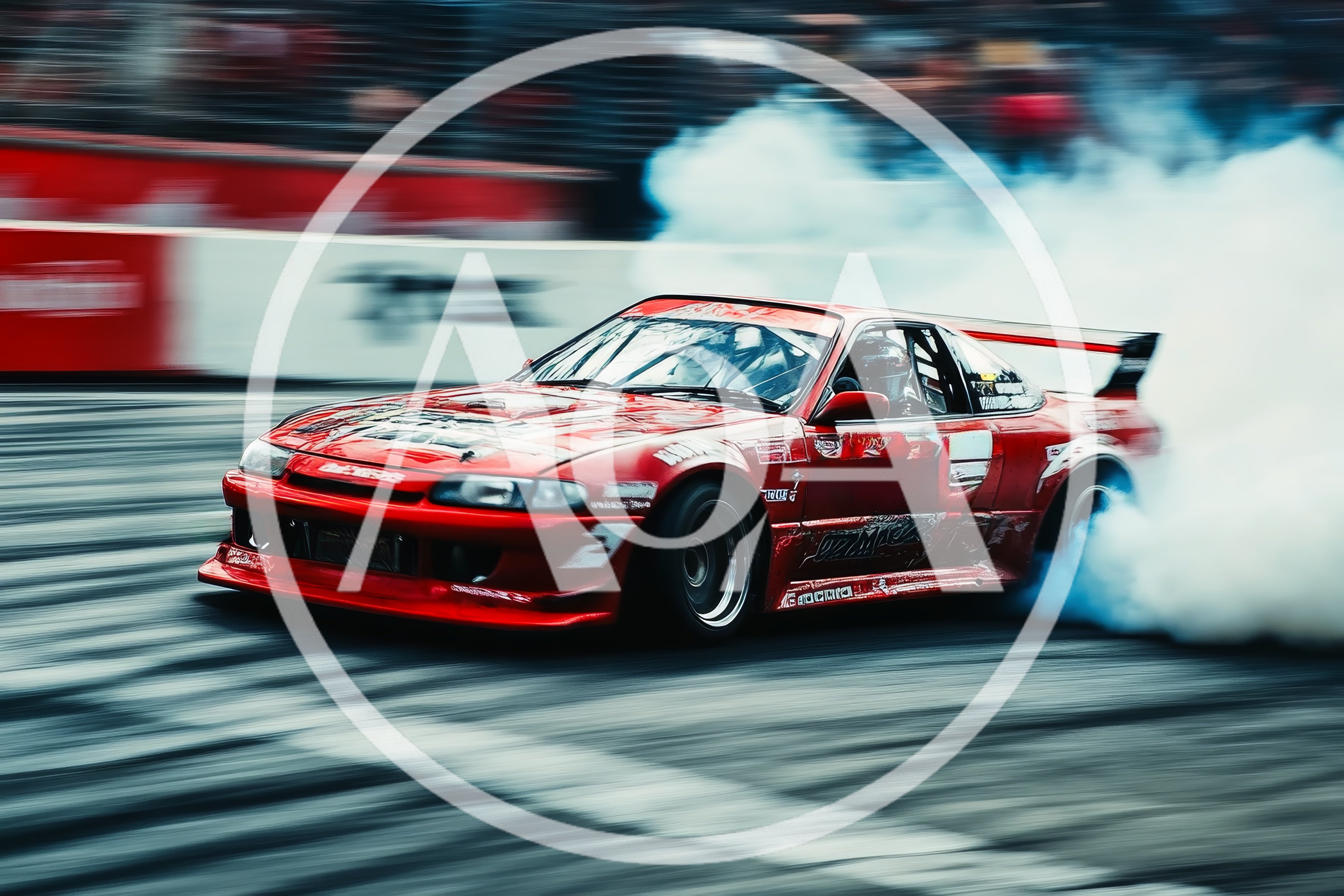 Red Drift Car Performing High Speed Burnout