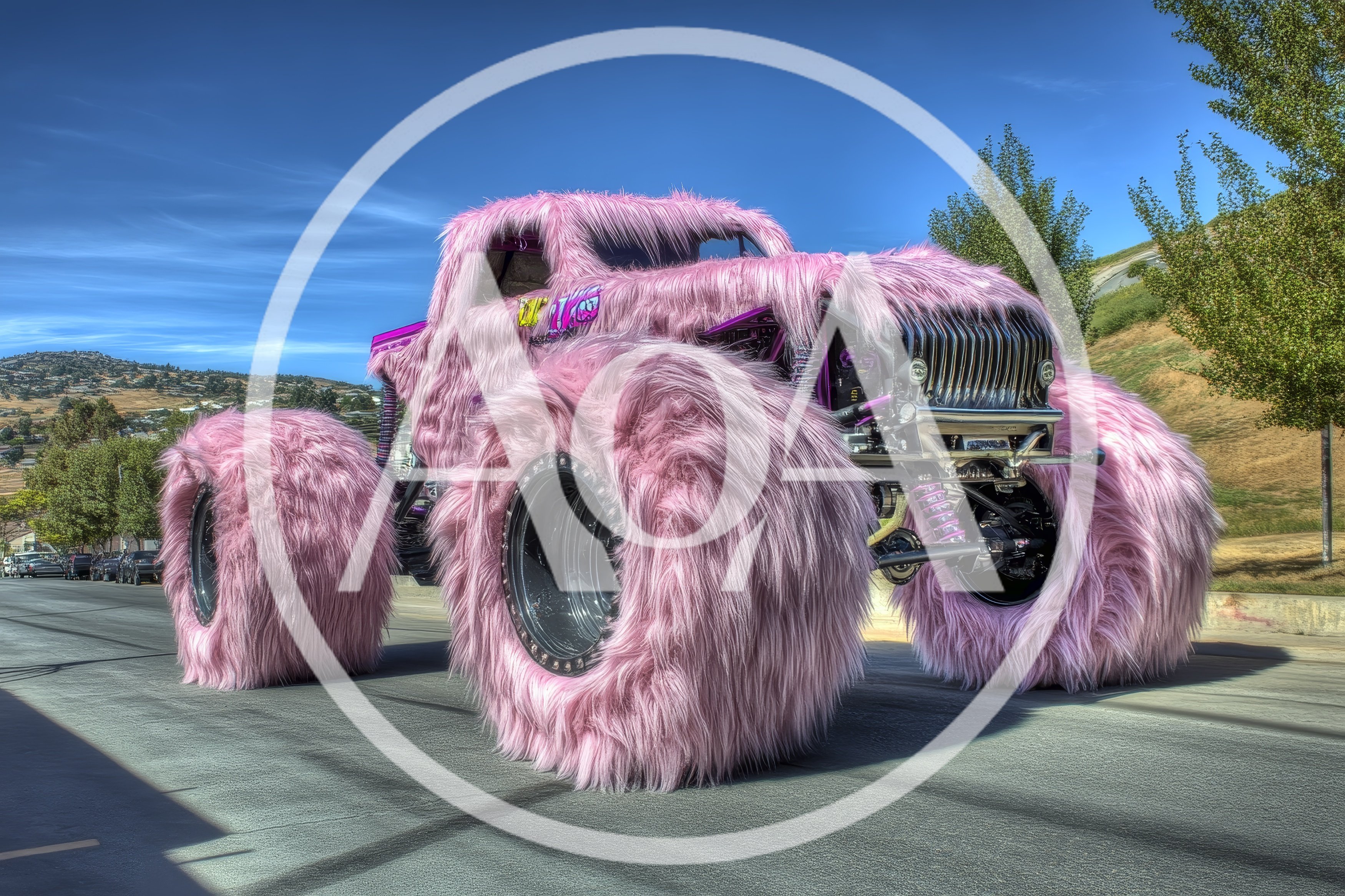Pink Furry Monster Truck On City Street