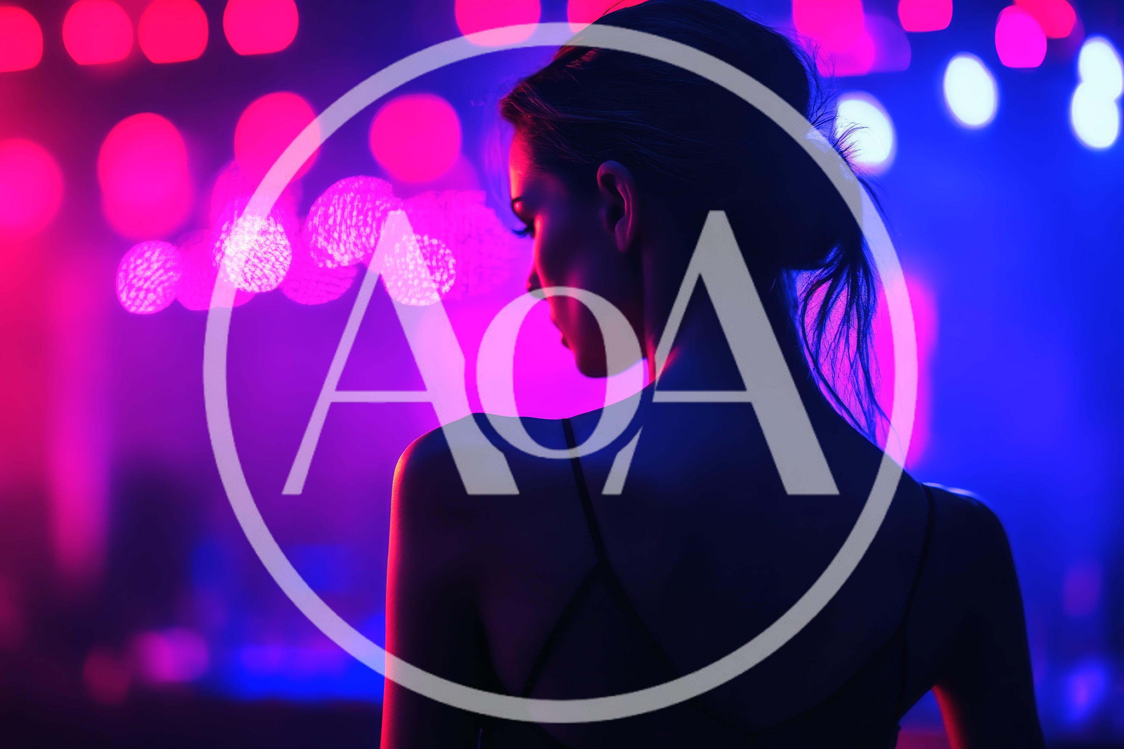 Woman Standing In A Vibrant Nightclub With Neon Lighting