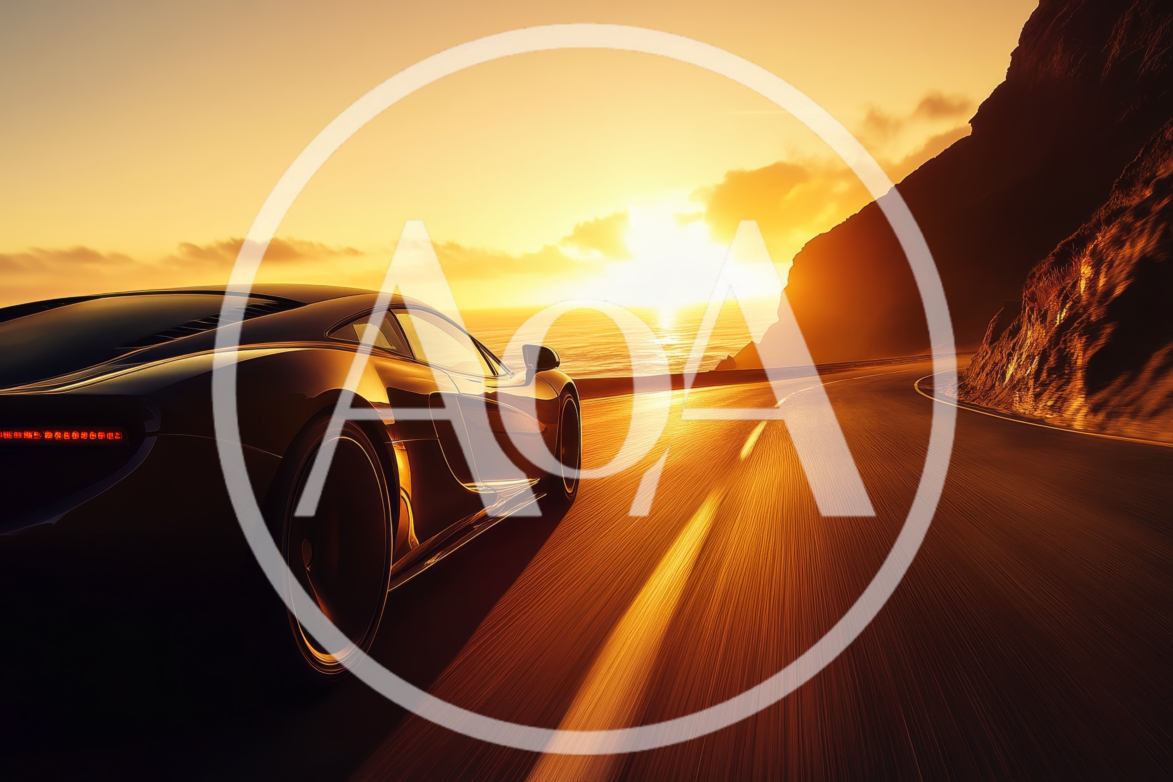 Supercar Driving Along Coastal Highway At Sunset