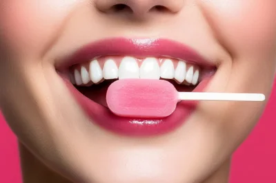 Close Up Of A Woman Holding A Pink Popsicle