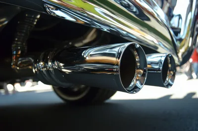 Chrome Dual Exhaust Pipes On A Custom Motorcycle