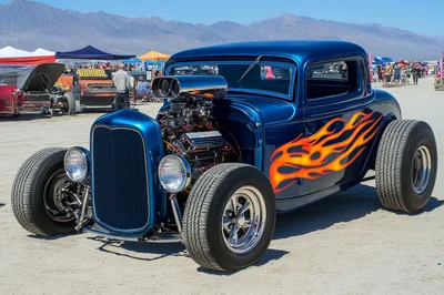 Custom Blue Hot Rod With Flame Decals