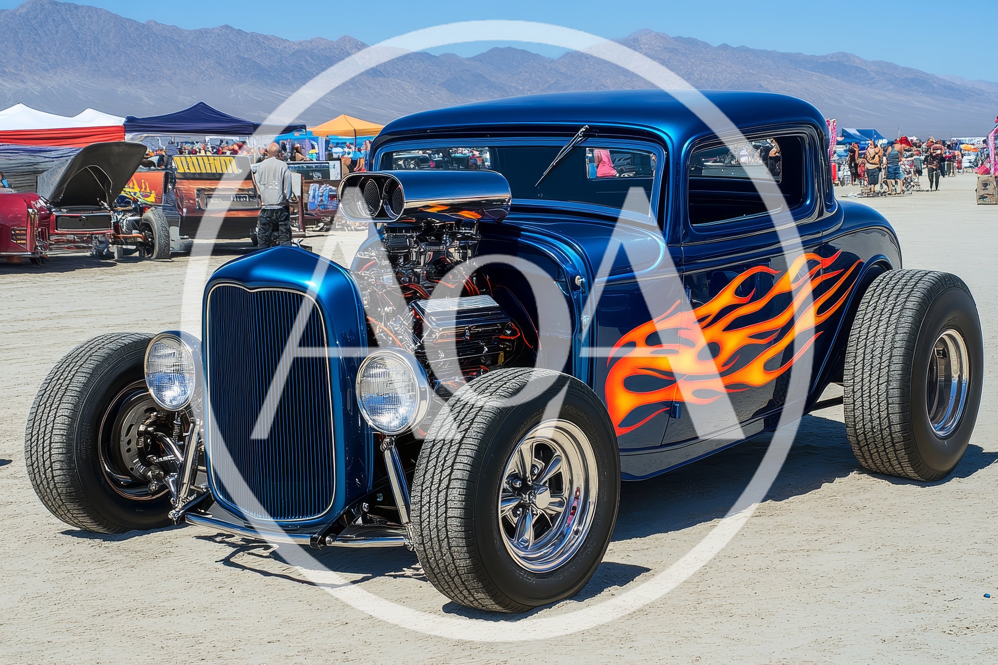 Custom Blue Hot Rod With Flame Decals