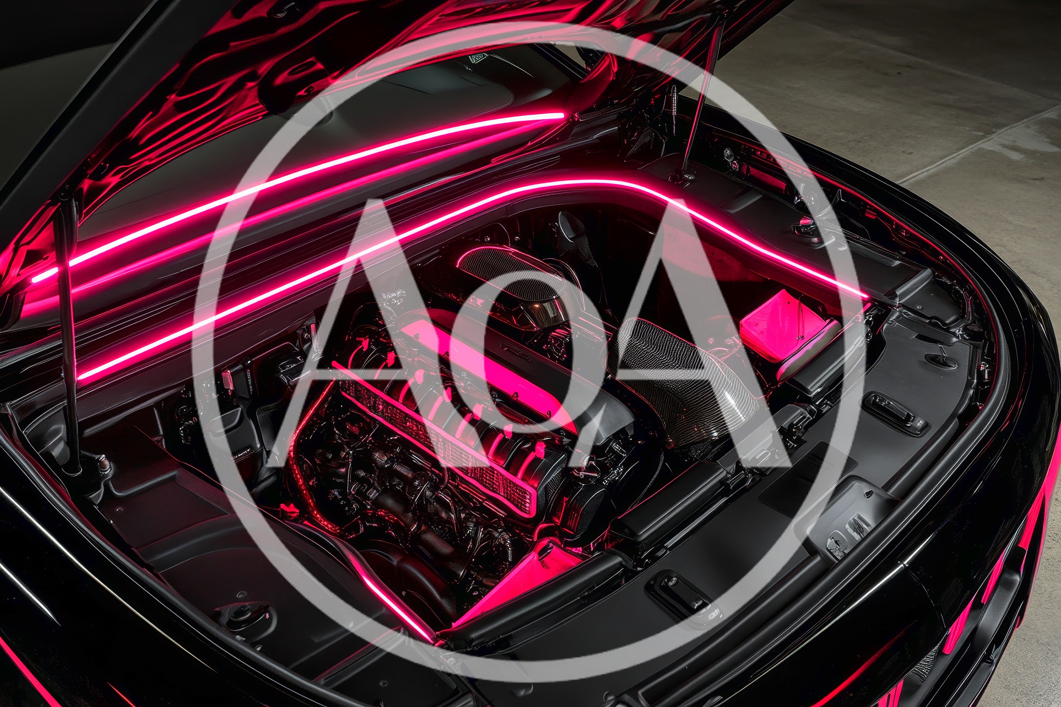 Customized High Performance Car Engine Bay With Neon Lighting
