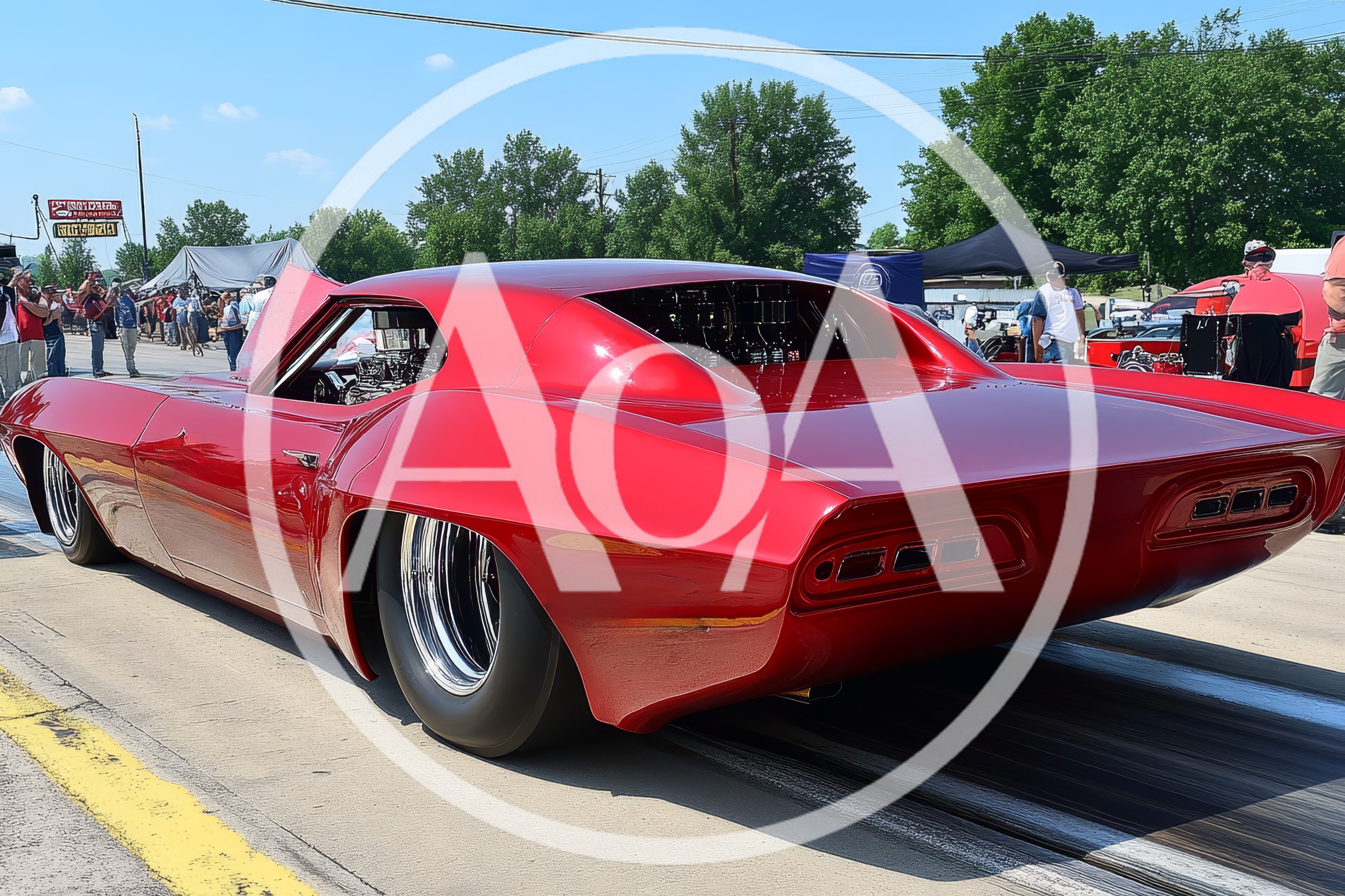 Custom Red Pro Mod Drag Car at Racetrack