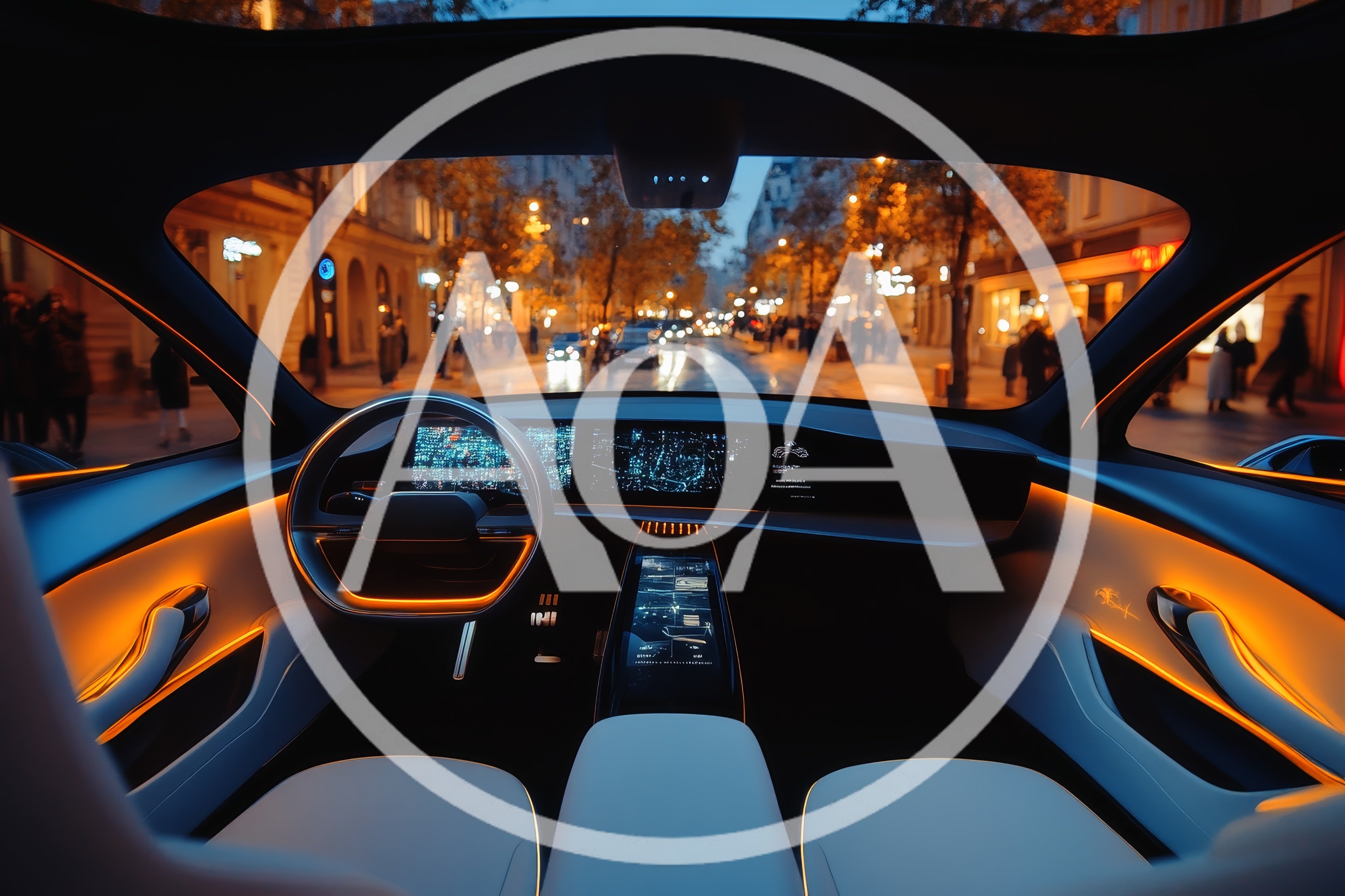 Futuristic Car Interior Driving Through City Streets At Night