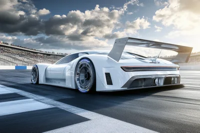 White Concept Race Car On Track