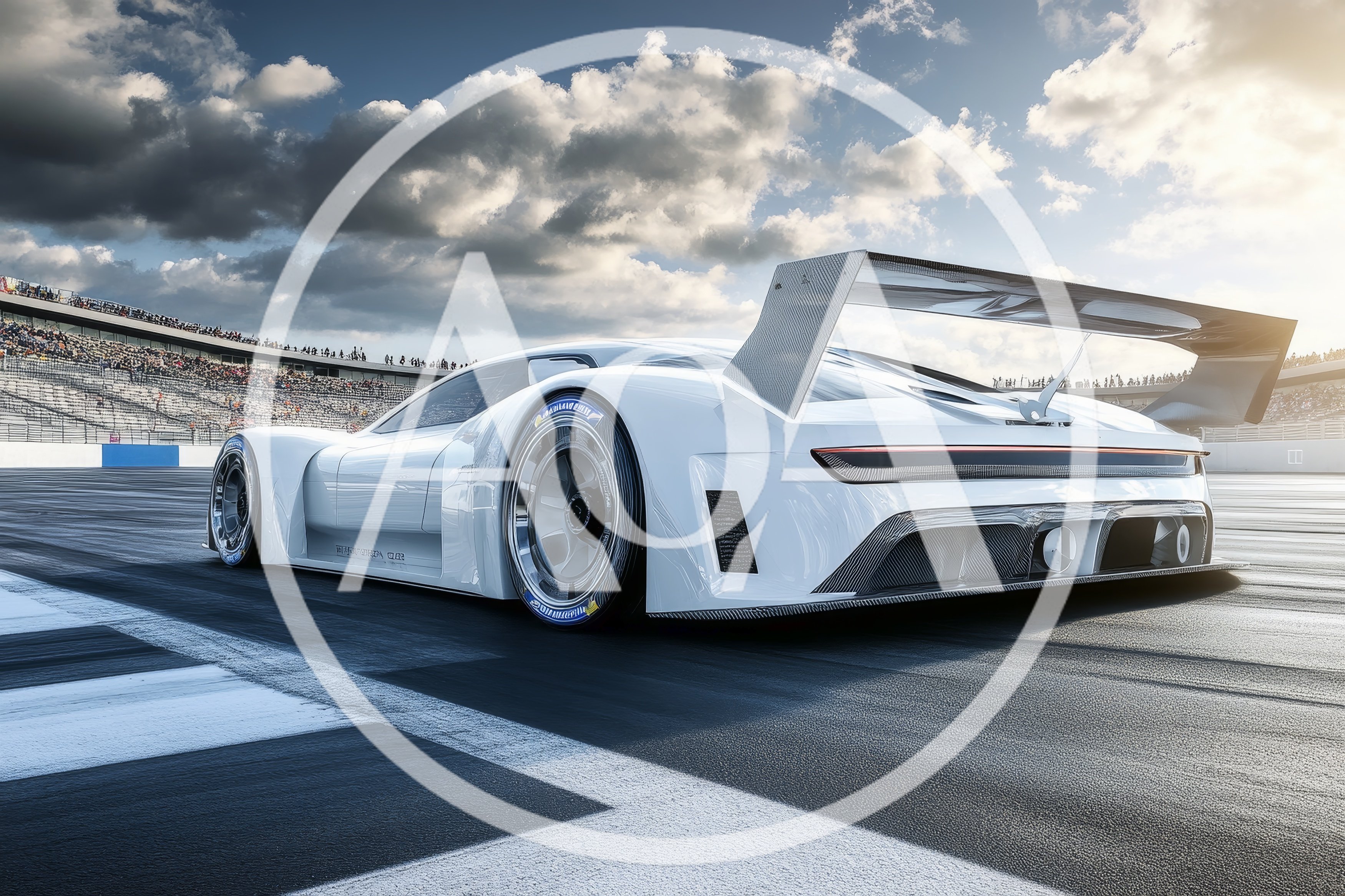 White Concept Race Car On Track