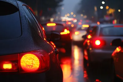 Traffic Jam During Heavy Rain at Night