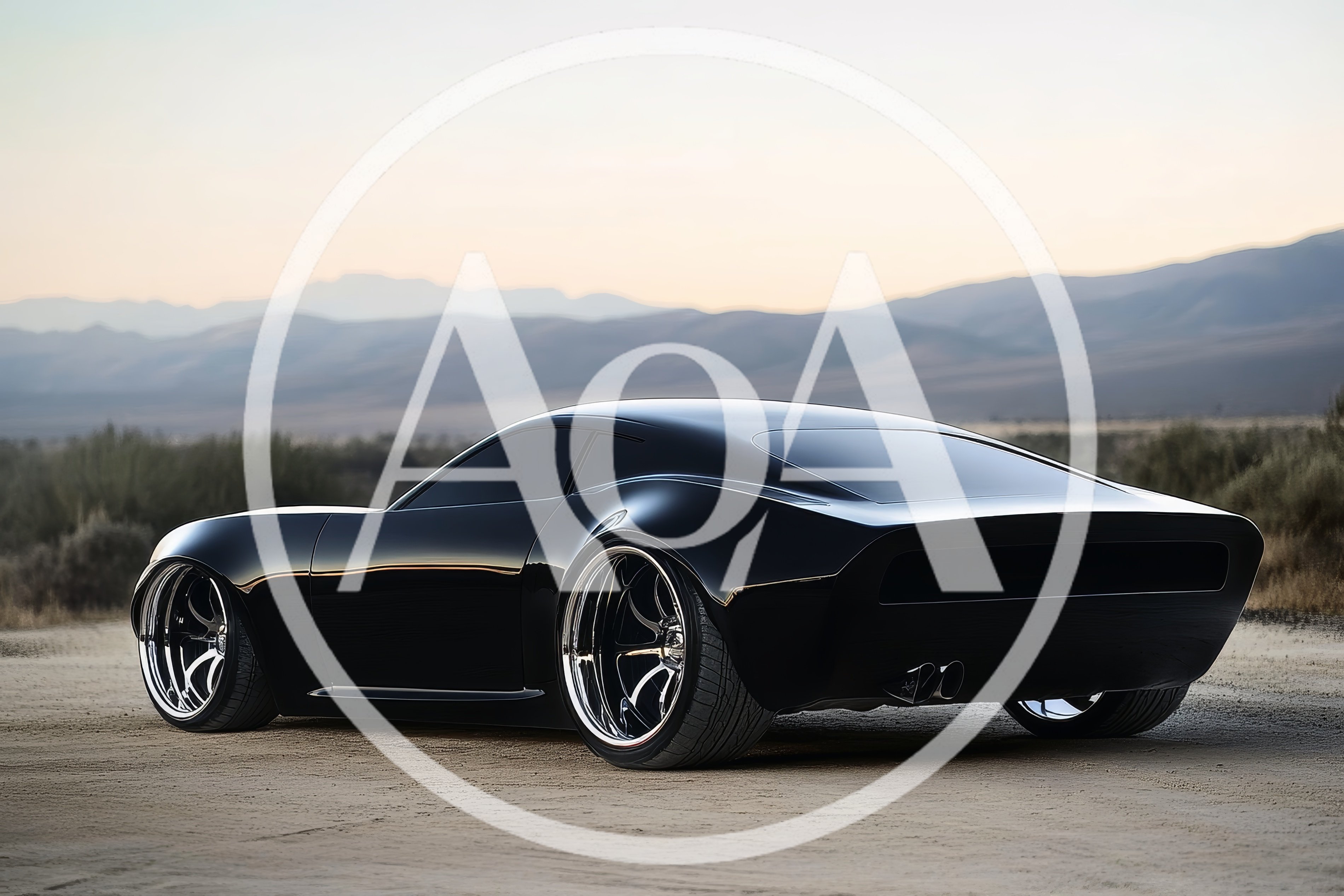 Custom Black Sports Car Parked In Desert Landscape