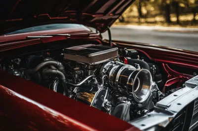 Close Up Of A Modified Classic Car Engine