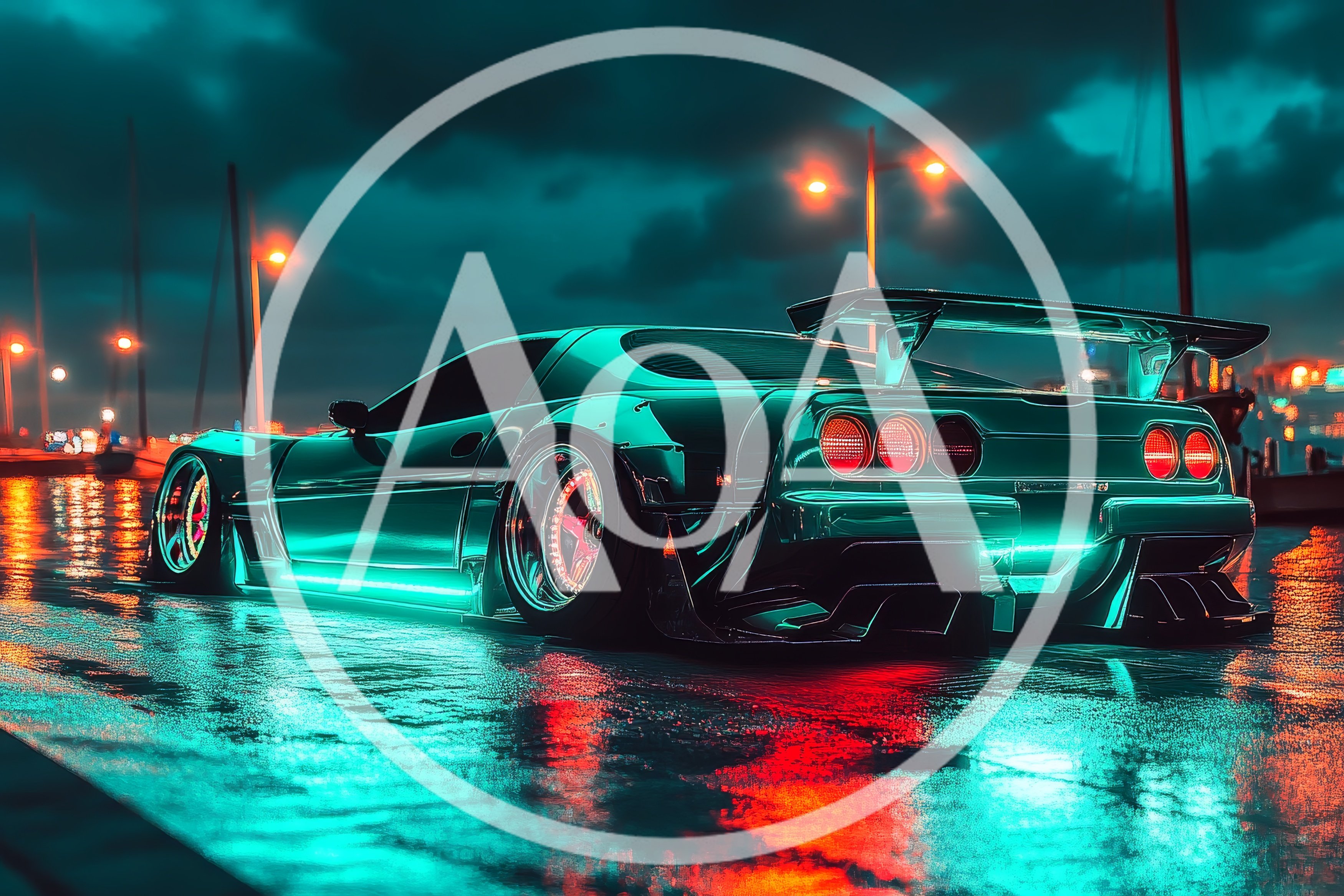 Modified Sports Car Parked At Night