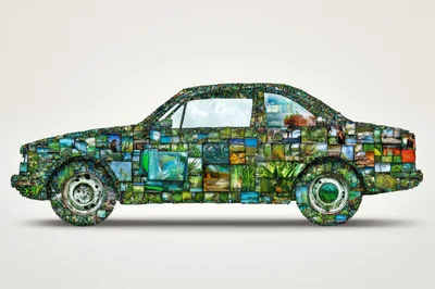 Car Silhouette Composed Of Nature Landscape Photo Collage