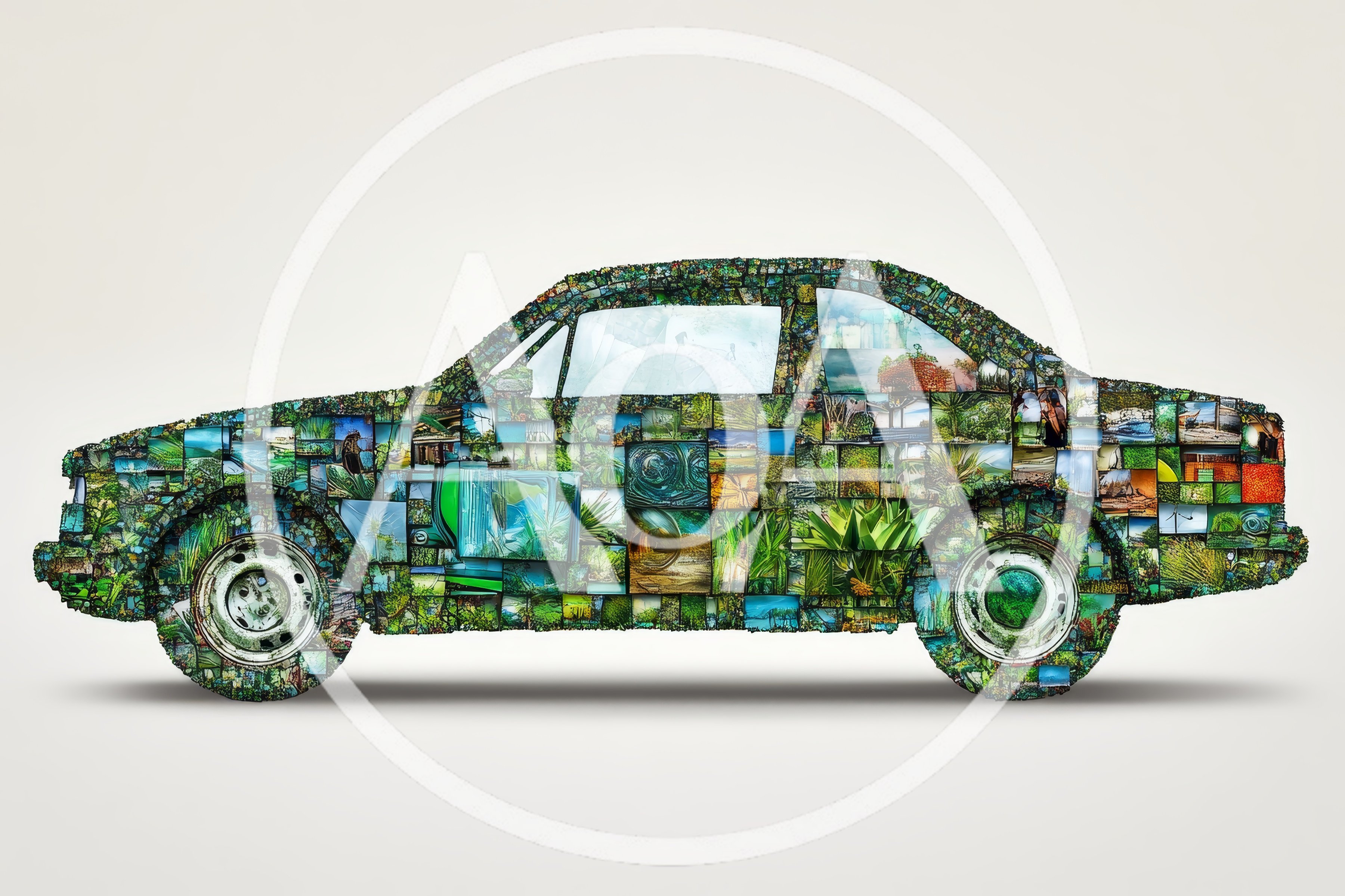 Car Silhouette Composed Of Nature Landscape Photo Collage