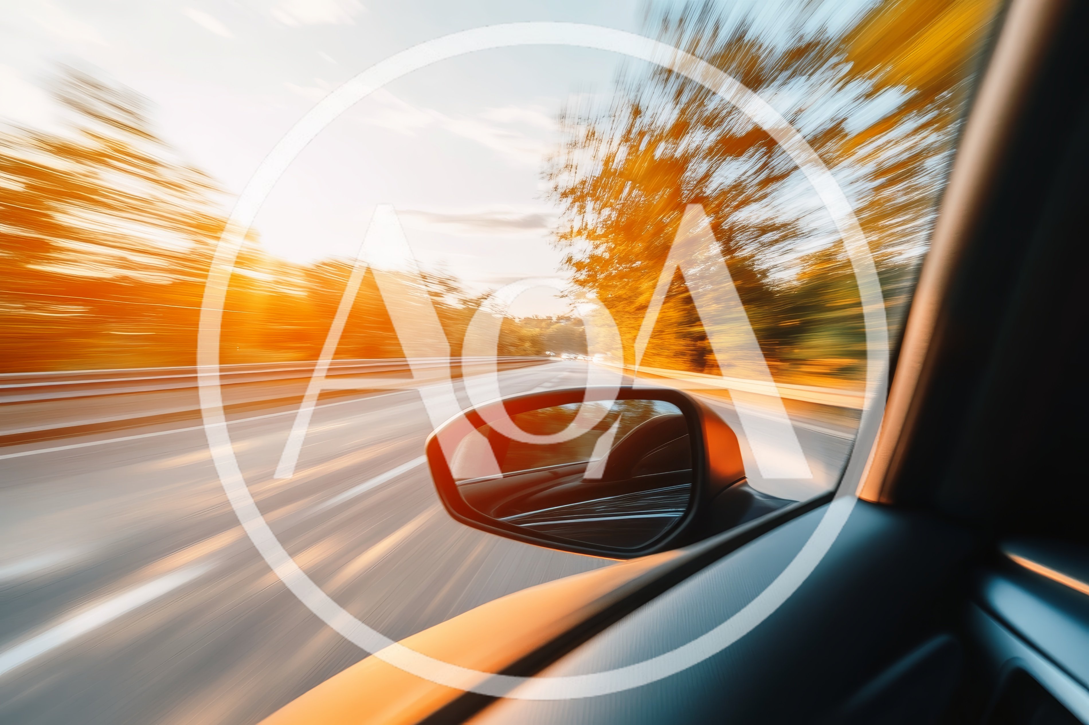 Car Side Mirror View During High Speed Highway Drive