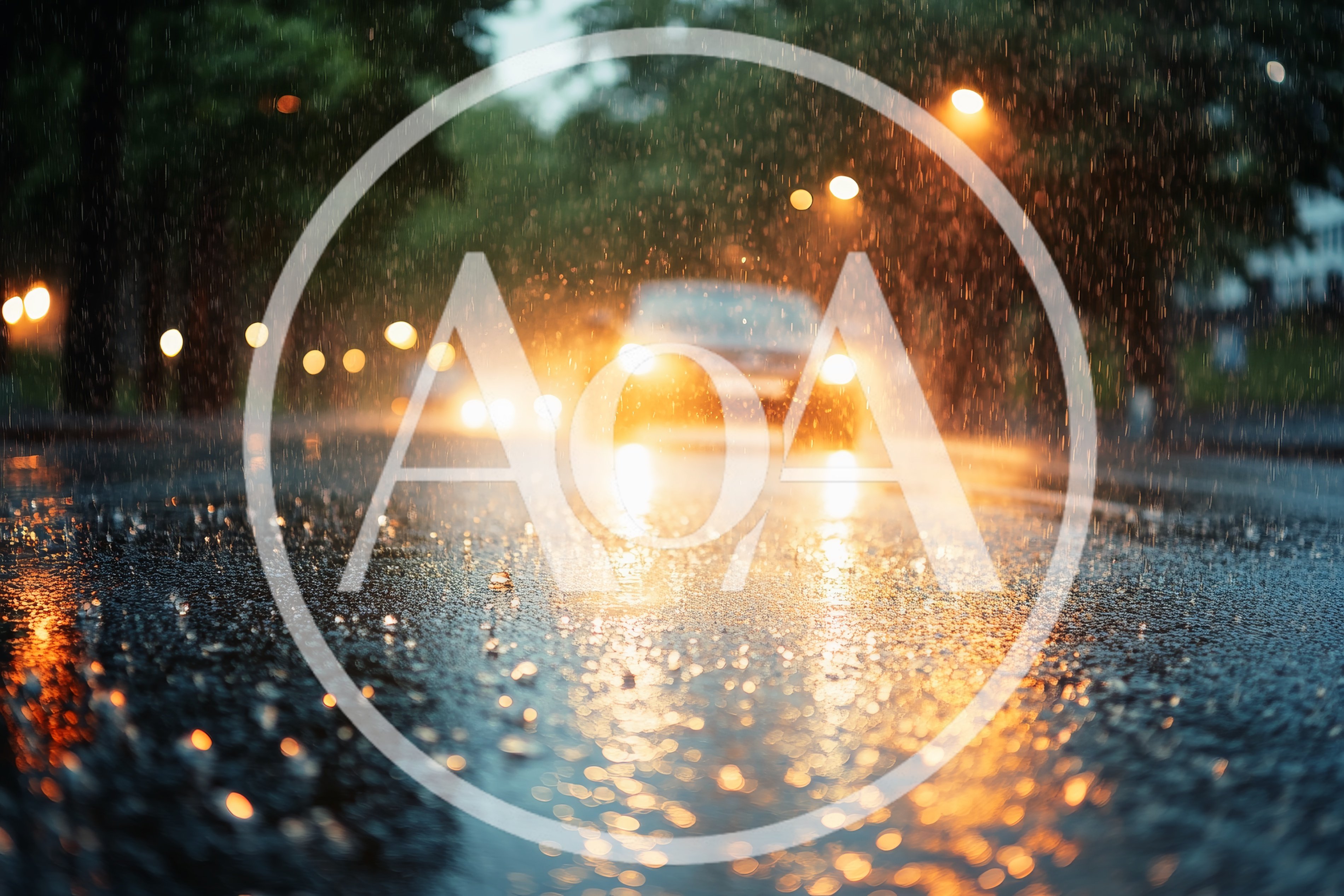Car Driving on Wet Asphalt Road During Rainstorm