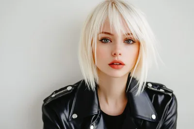 Portrait Of A Young Woman With Platinum Blonde Hair