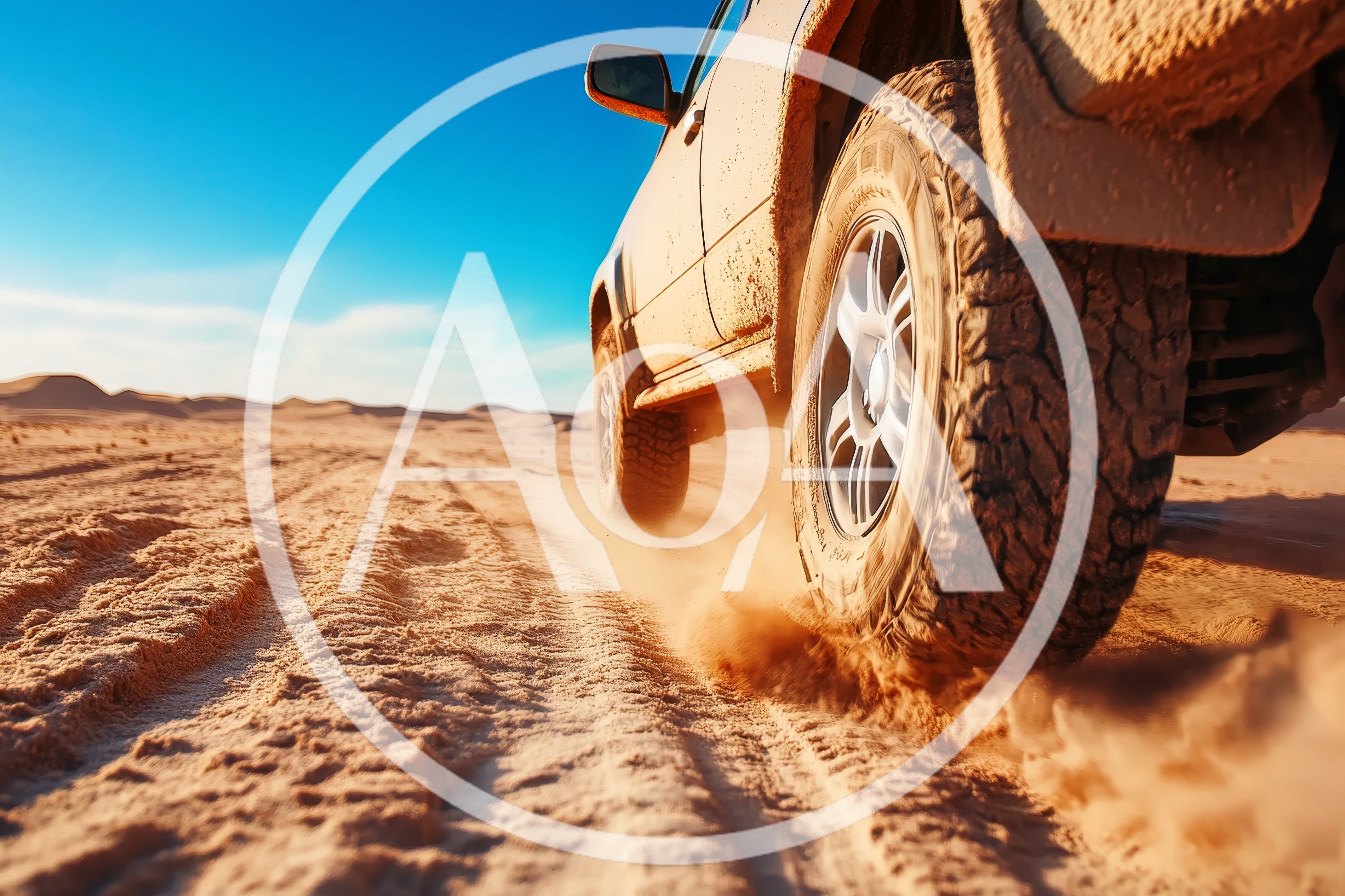 Off-Road Vehicle Driving Through Sandy Desert Landscape