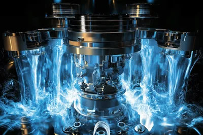 Futuristic Industrial Machine With Glowing Blue Energy Flow