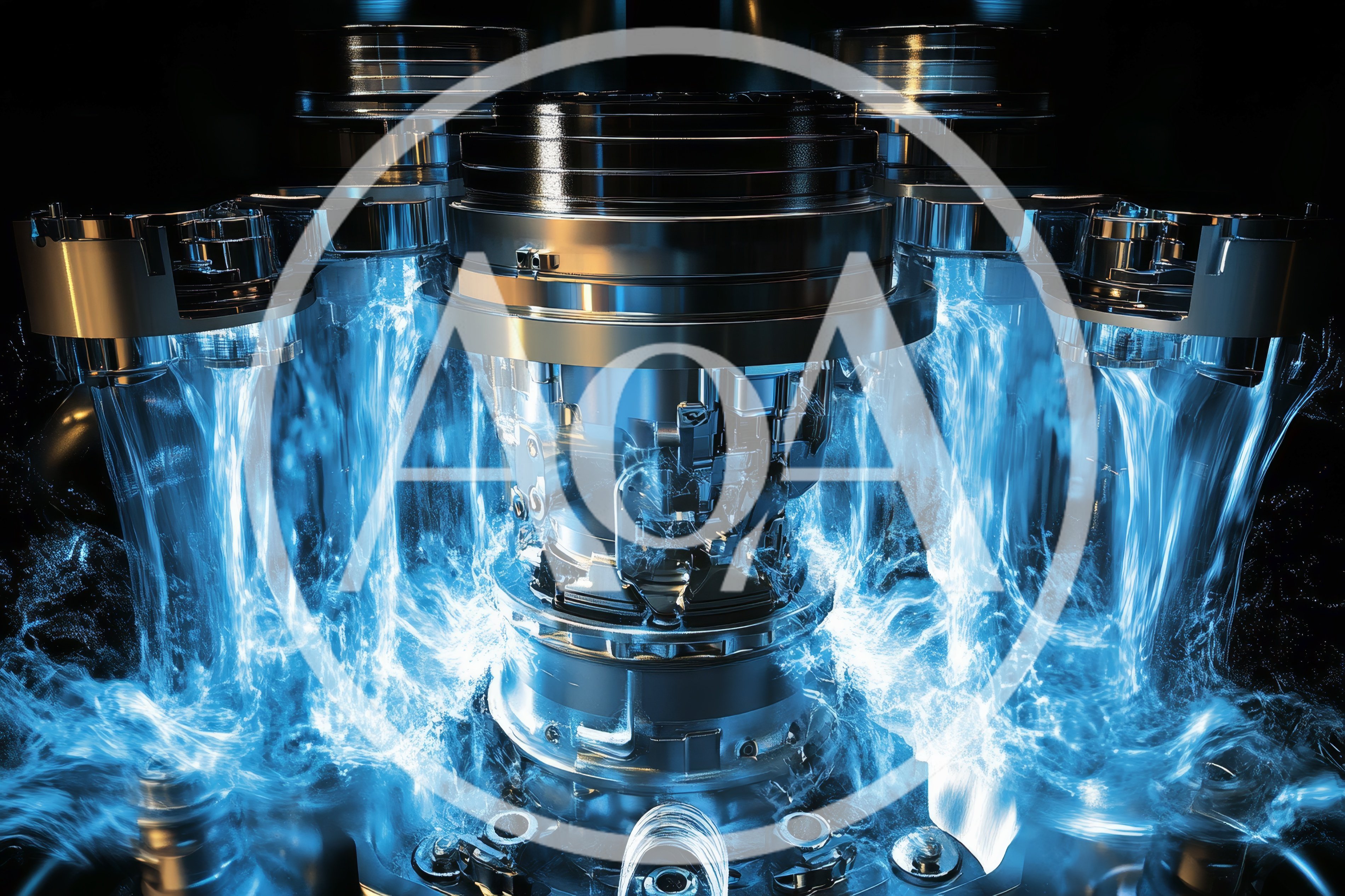 Futuristic Industrial Machine With Glowing Blue Energy Flow