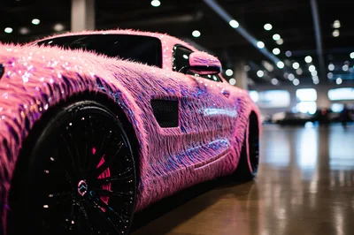 Pink Furry Mercedes Benz Sports Car