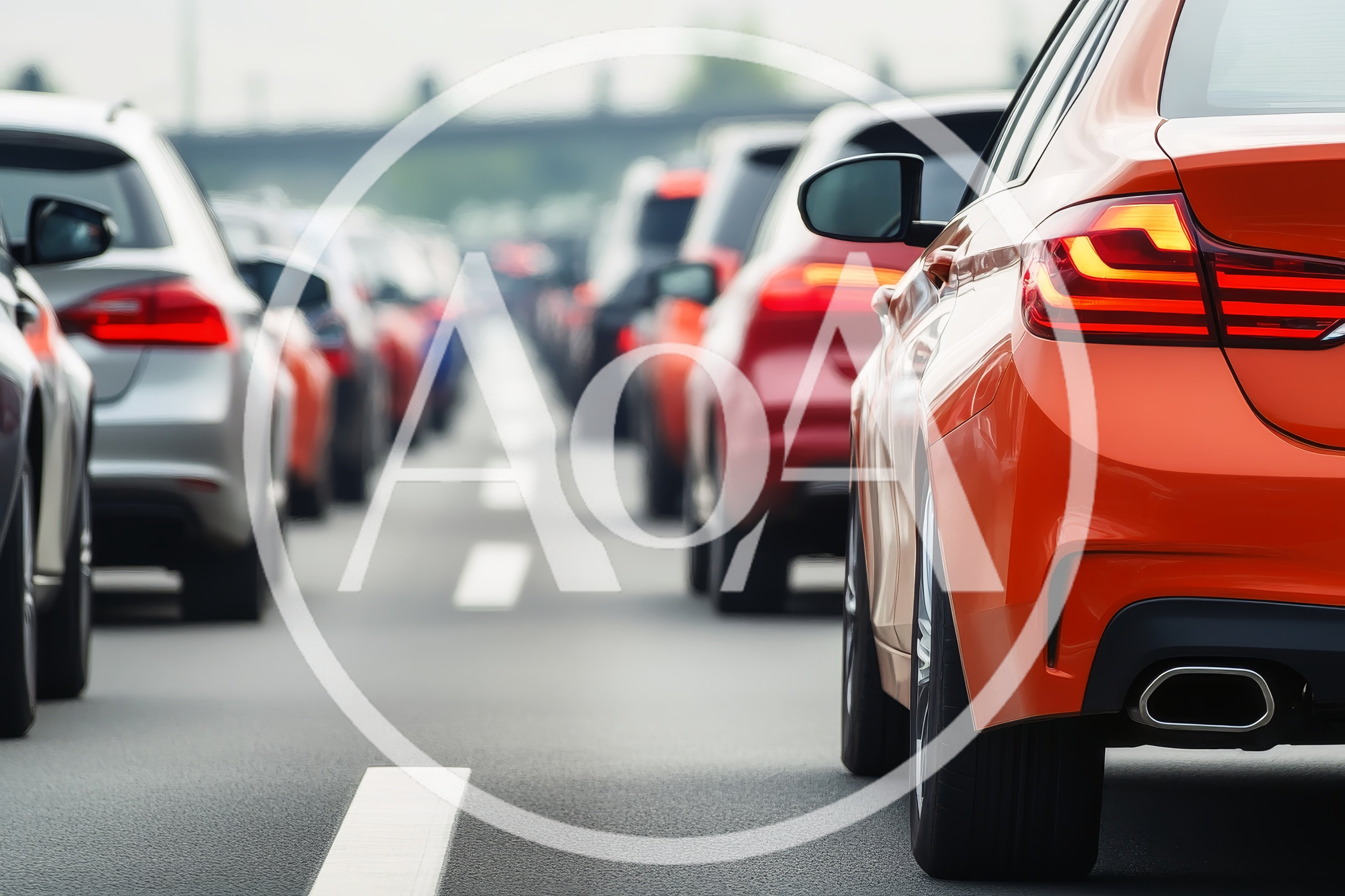 Traffic Jam With Cars In A Highway Lane