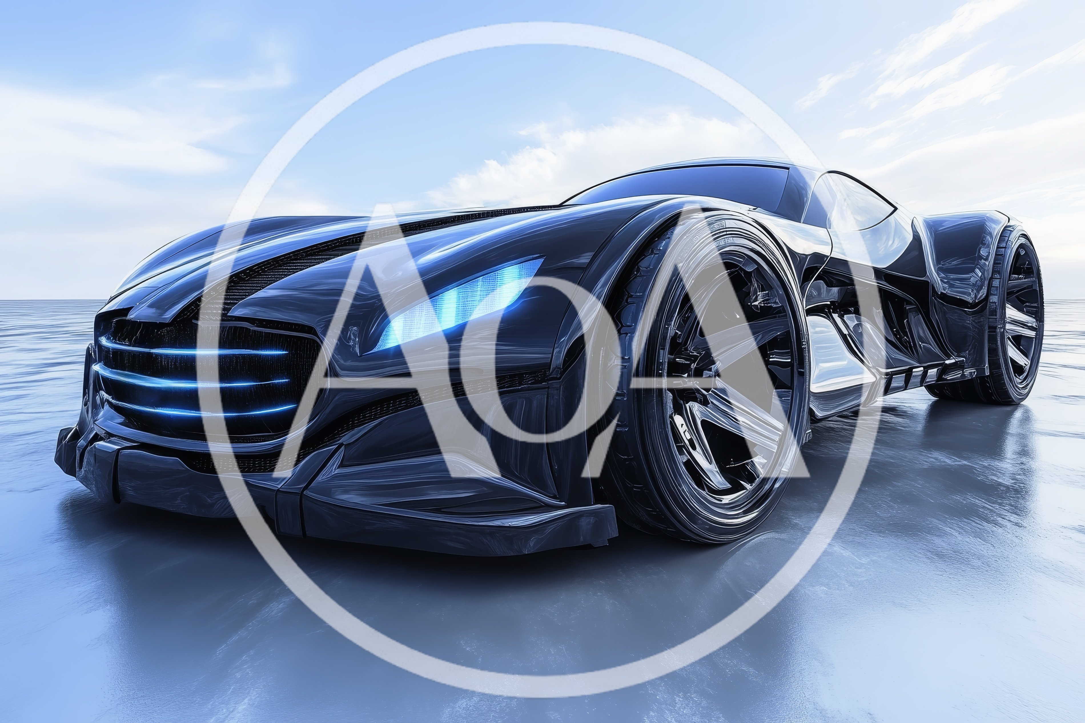 Futuristic Black Sports Car On Reflective Surface