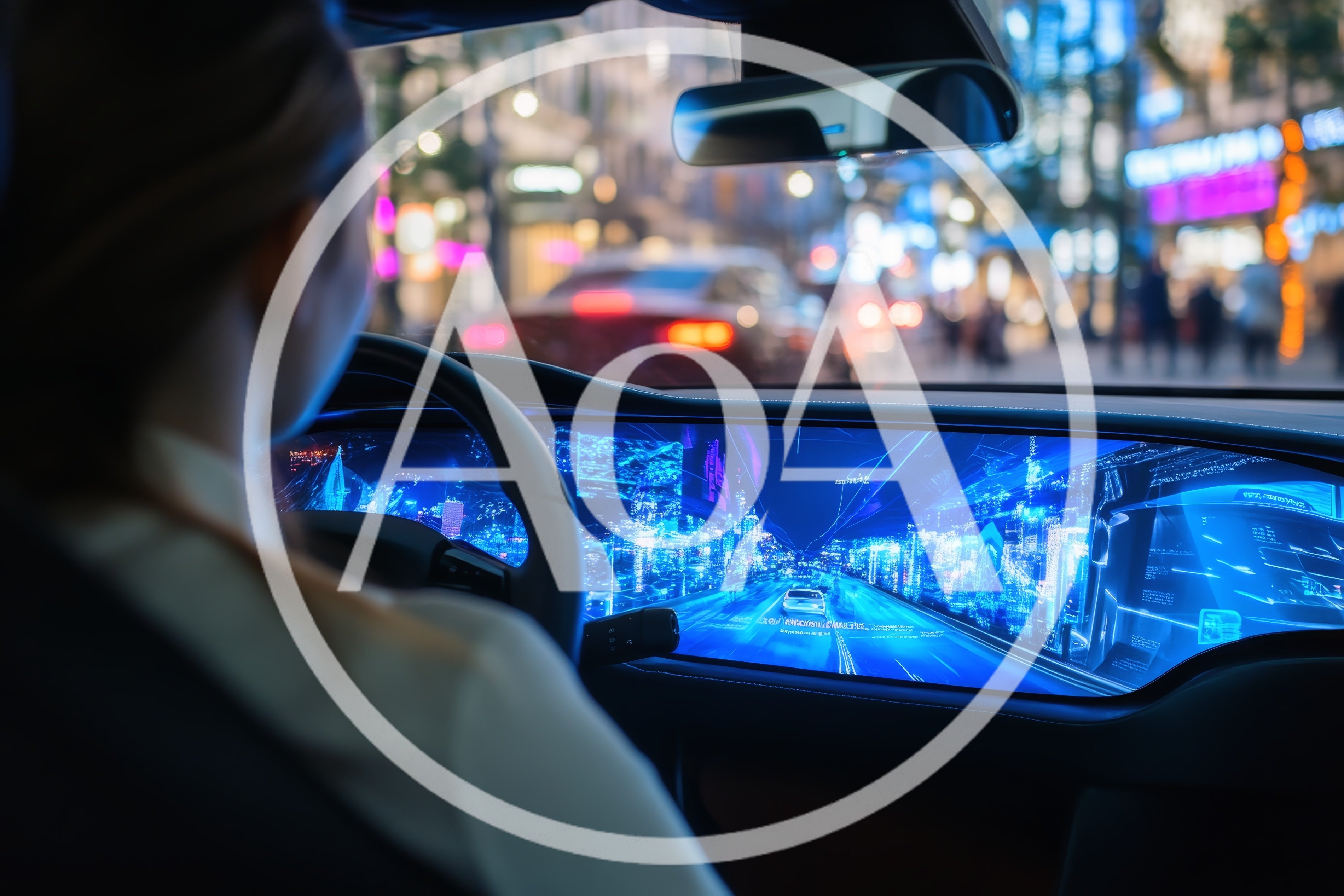 Woman Driving Car With Futuristic Augmented Reality Dashboard