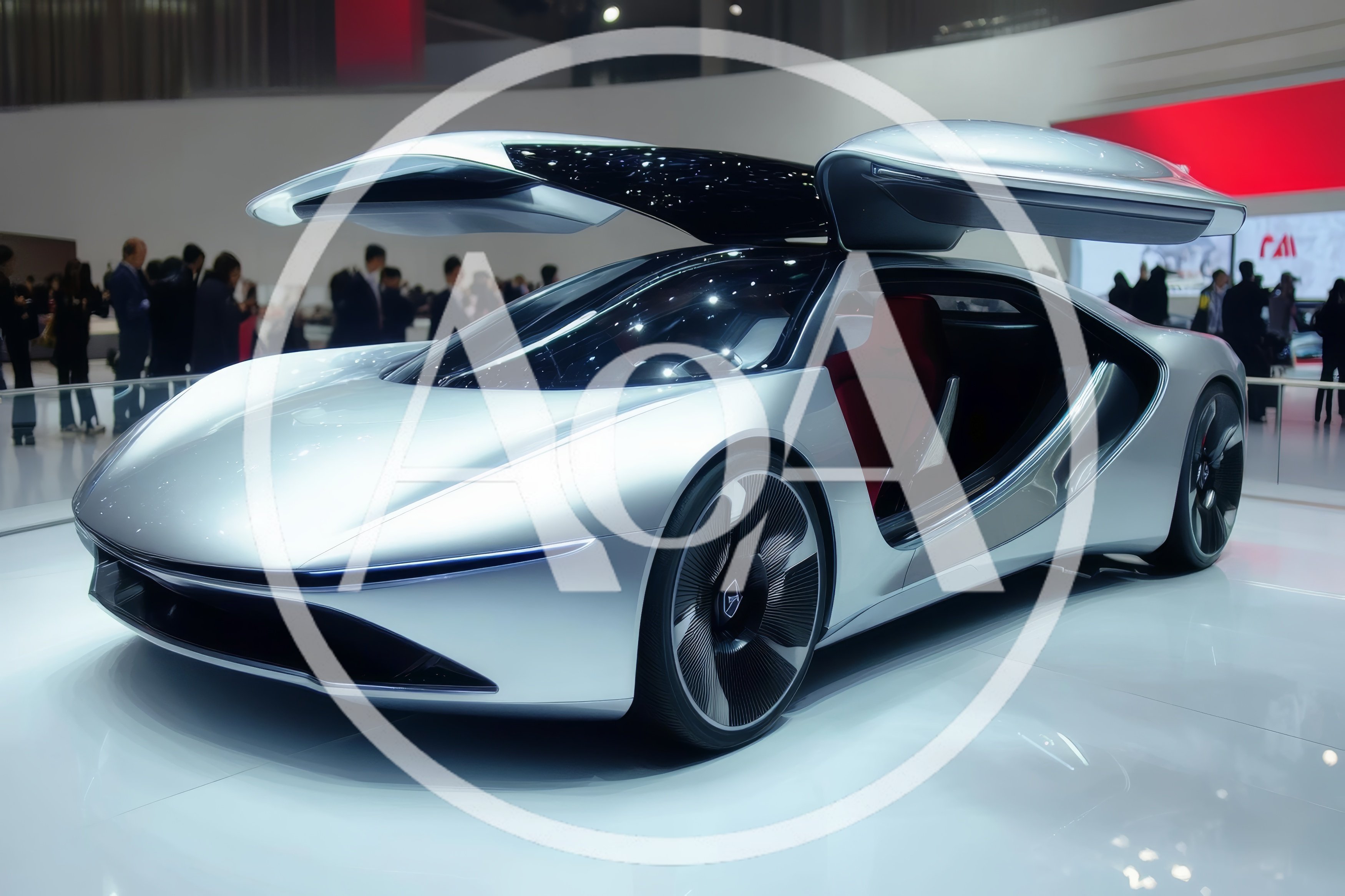 Silver Concept Supercar With Gullwing Doors On Display