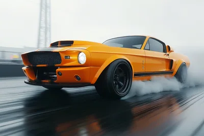 Orange Muscle Car Performing A Burnout On Track
