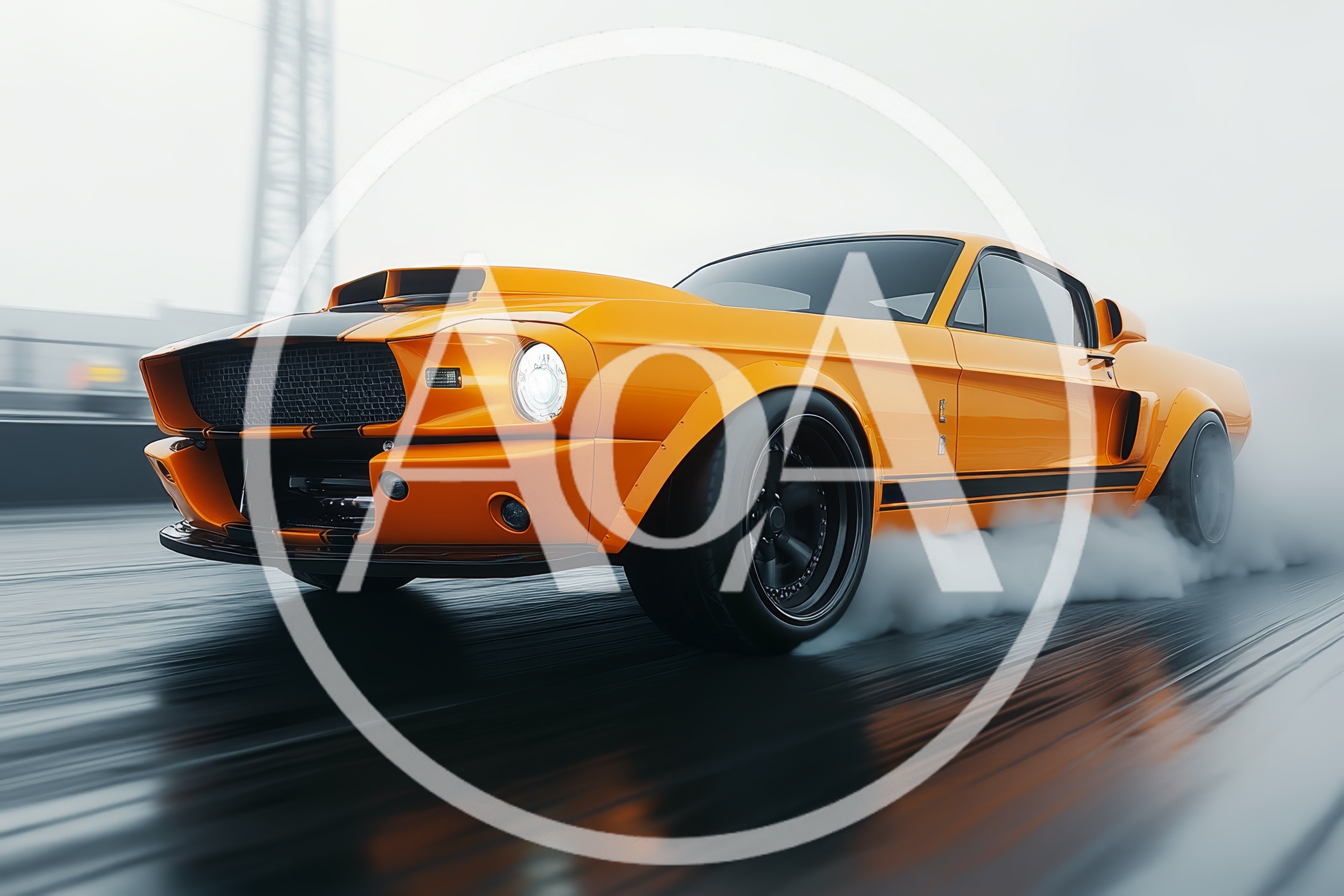 Orange Muscle Car Performing A Burnout On Track