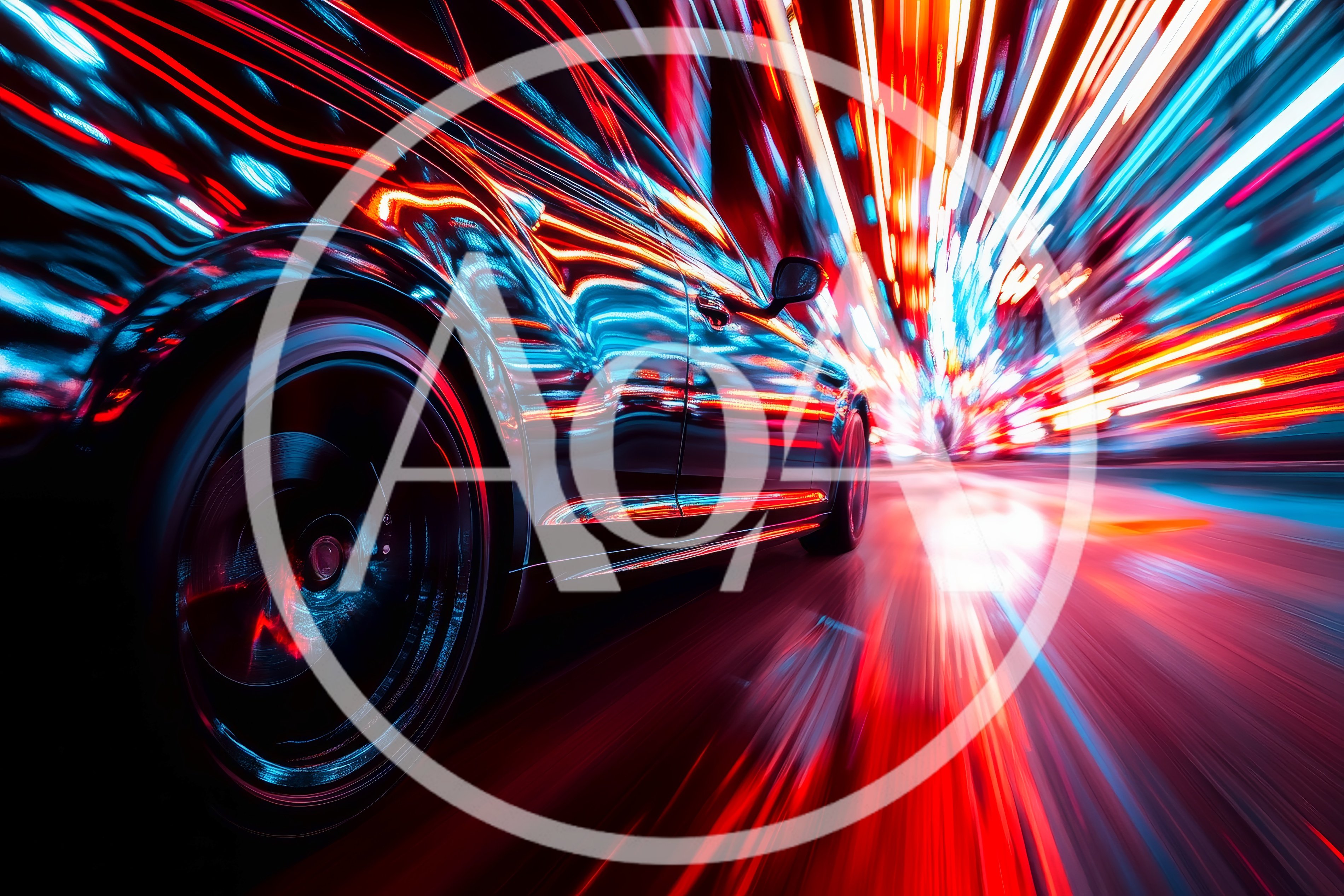 Luxury Sports Car Driving Through Neon City Streets