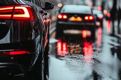 Traffic Jam on a Rainy City Street