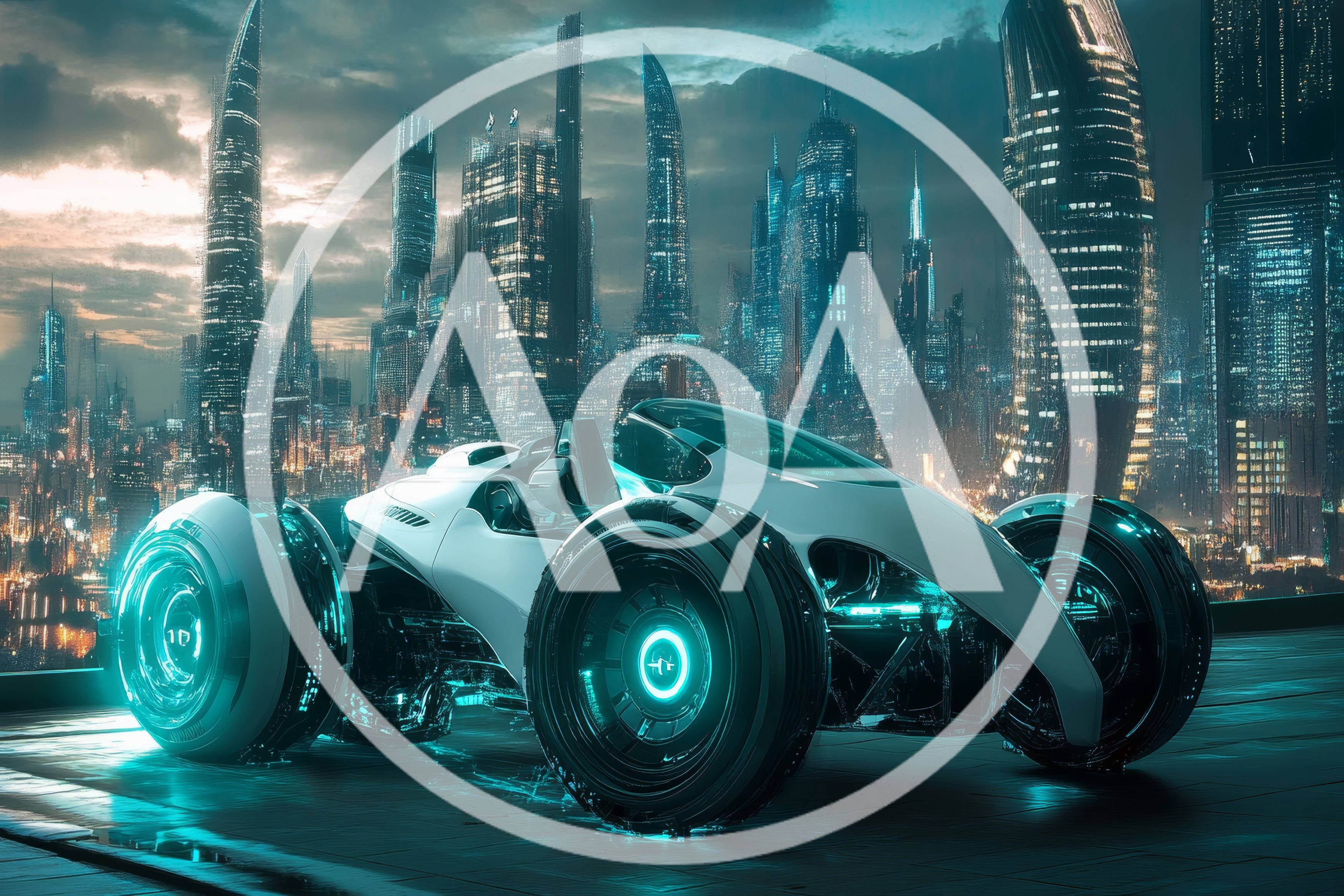 Futuristic Concept Car In Cyberpunk Cityscape