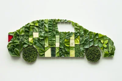 Eco Friendly Car Concept Made Of Fresh Green Leaves